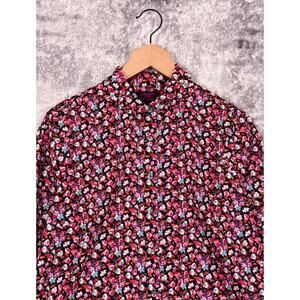 J. Crew Black Floral Button-Down Shirt with Pink, Red & Blue Flowers